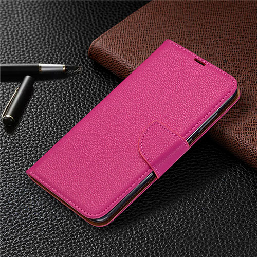 Leather Case Stands Flip Cover T02 Holder for Xiaomi Redmi Note 9 Hot Pink