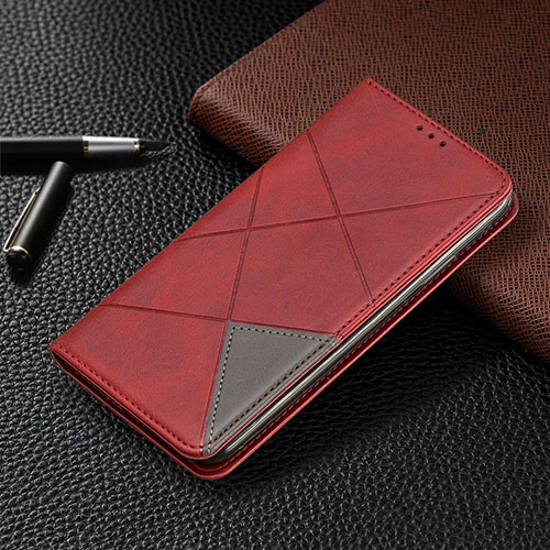 Leather Case Stands Flip Cover T02 Holder for Xiaomi Redmi Note 9 Pro Red