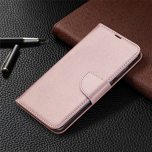 Leather Case Stands Flip Cover T02 Holder for Xiaomi Redmi Note 9 Rose Gold