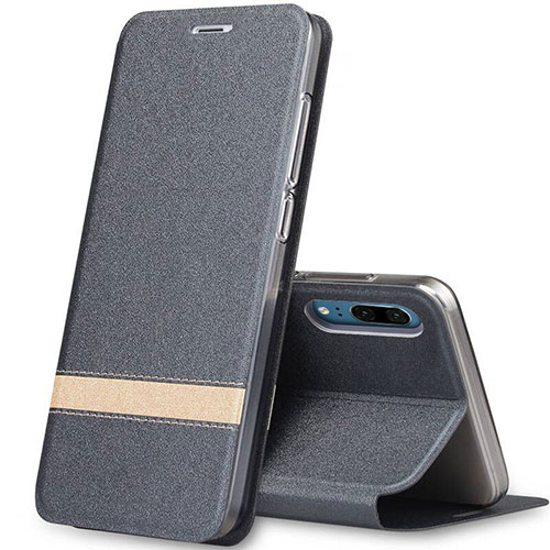Leather Case Stands Flip Cover T03 Holder for Huawei P20 Dark Gray