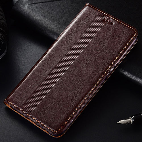 Leather Case Stands Flip Cover T03 Holder for Samsung Galaxy Note 10 Plus 5G Brown