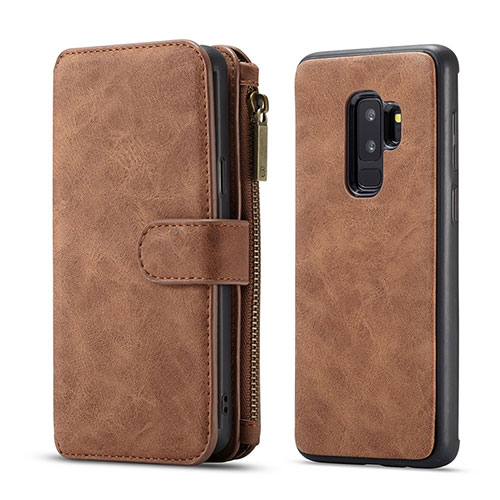 Leather Case Stands Flip Cover T03 Holder for Samsung Galaxy S9 Plus Brown