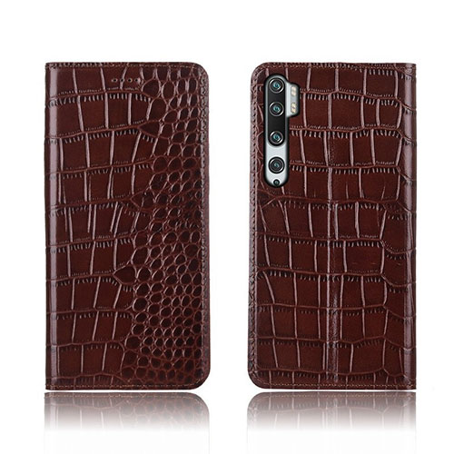 Leather Case Stands Flip Cover T03 Holder for Xiaomi Mi Note 10 Brown