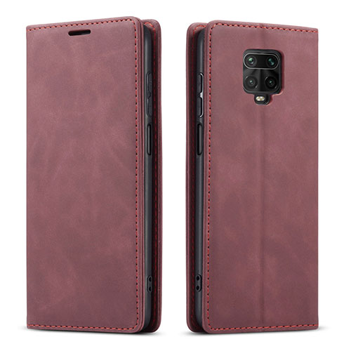 Leather Case Stands Flip Cover T03 Holder for Xiaomi Poco M2 Pro Red Wine