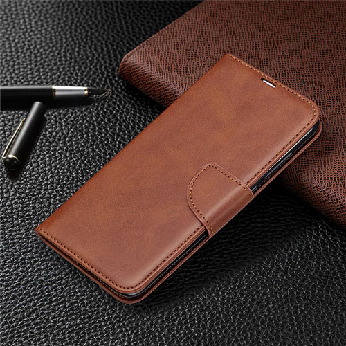 Leather Case Stands Flip Cover T03 Holder for Xiaomi Redmi Note 9 Brown