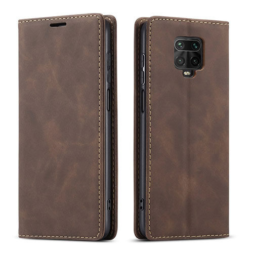 Leather Case Stands Flip Cover T03 Holder for Xiaomi Redmi Note 9 Pro Max Brown