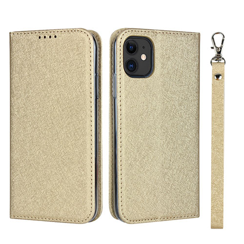 Leather Case Stands Flip Cover T04 Holder for Apple iPhone 11 Gold