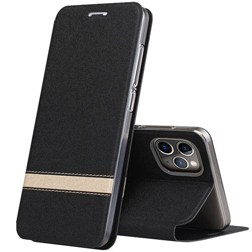 Leather Case Stands Flip Cover T04 Holder for Apple iPhone 11 Pro Black