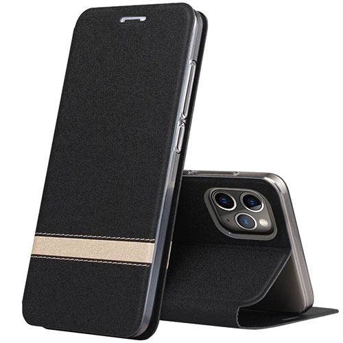 Leather Case Stands Flip Cover T04 Holder for Apple iPhone 11 Pro Max Black