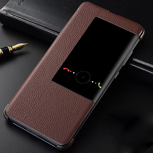 Leather Case Stands Flip Cover T04 Holder for Huawei Mate 20 Brown