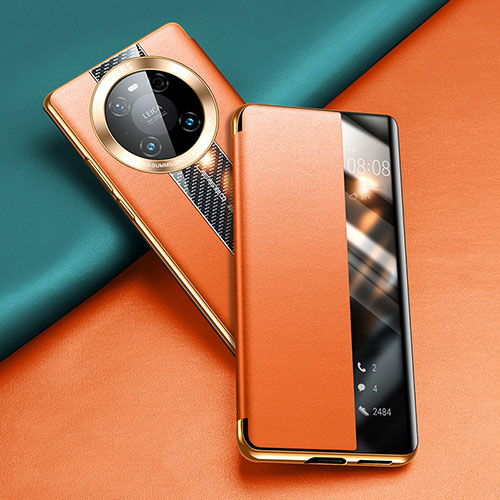 Leather Case Stands Flip Cover T04 Holder for Huawei Mate 40E Pro 5G Orange