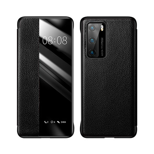 Leather Case Stands Flip Cover T04 Holder for Huawei P40 Black