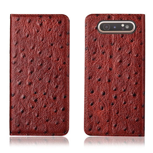 Leather Case Stands Flip Cover T04 Holder for Samsung Galaxy A80 Red