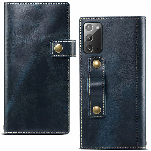Leather Case Stands Flip Cover T04 Holder for Samsung Galaxy Note 20 5G Blue