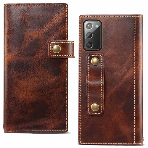 Leather Case Stands Flip Cover T04 Holder for Samsung Galaxy Note 20 5G Brown