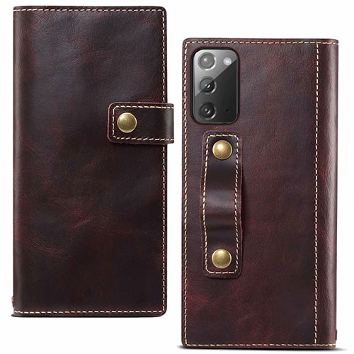 Leather Case Stands Flip Cover T04 Holder for Samsung Galaxy Note 20 5G Red Wine