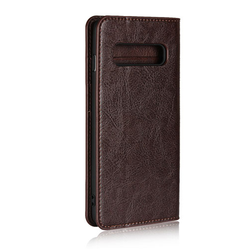 Leather Case Stands Flip Cover T04 Holder for Samsung Galaxy S10 5G Brown