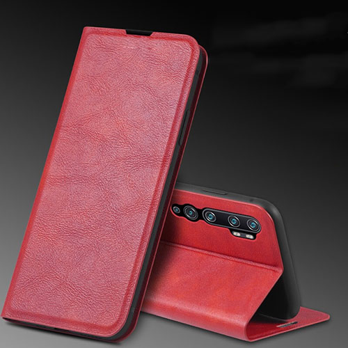 Leather Case Stands Flip Cover T04 Holder for Xiaomi Mi Note 10 Pro Red