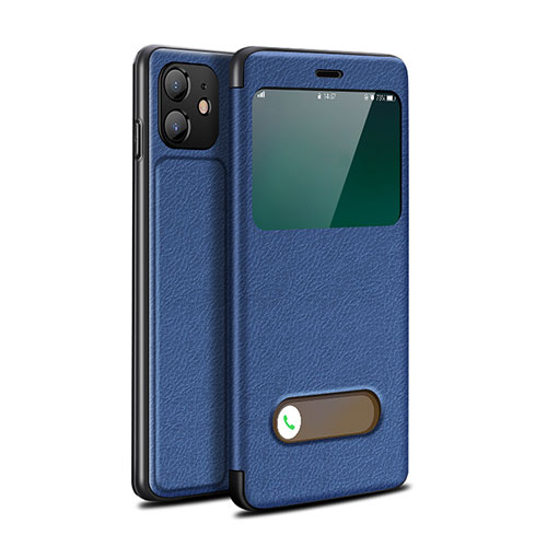 Leather Case Stands Flip Cover T05 Holder for Apple iPhone 12 Mini Blue