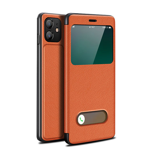 Leather Case Stands Flip Cover T05 Holder for Apple iPhone 12 Mini Orange