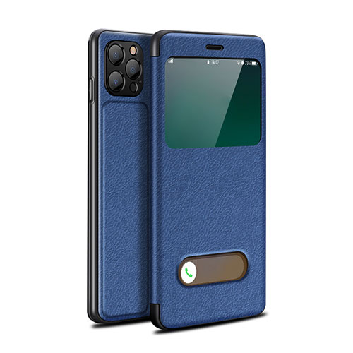 Leather Case Stands Flip Cover T05 Holder for Apple iPhone 12 Pro Max Blue