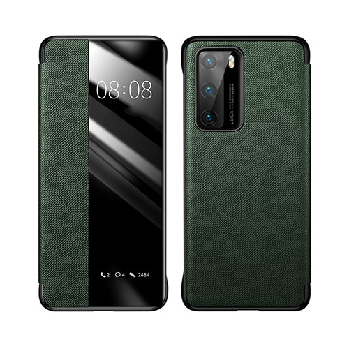 Leather Case Stands Flip Cover T05 Holder for Huawei P40 Green