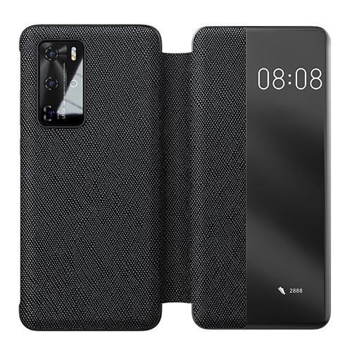 Leather Case Stands Flip Cover T05 Holder for Huawei P40 Pro Black