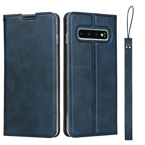 Leather Case Stands Flip Cover T05 Holder for Samsung Galaxy S10 5G Blue
