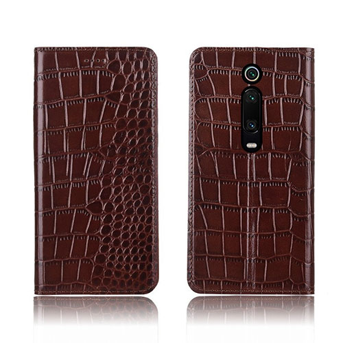 Leather Case Stands Flip Cover T05 Holder for Xiaomi Mi 9T Brown
