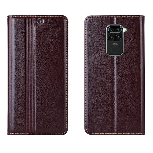 Leather Case Stands Flip Cover T05 Holder for Xiaomi Redmi Note 9 Brown
