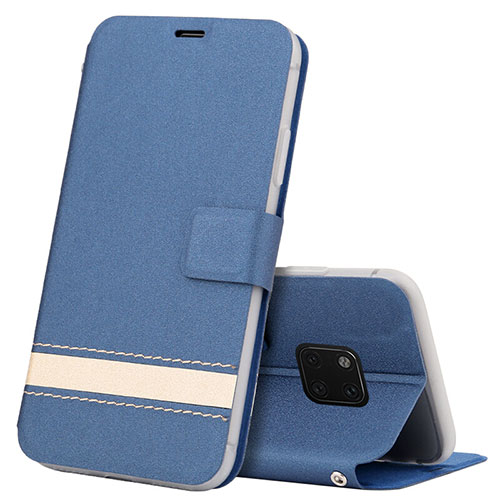 Leather Case Stands Flip Cover T06 Holder for Huawei Mate 20 Pro Blue