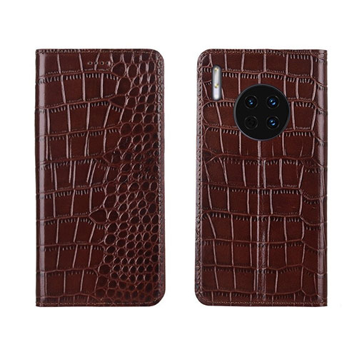 Leather Case Stands Flip Cover T06 Holder for Huawei Mate 30 Brown