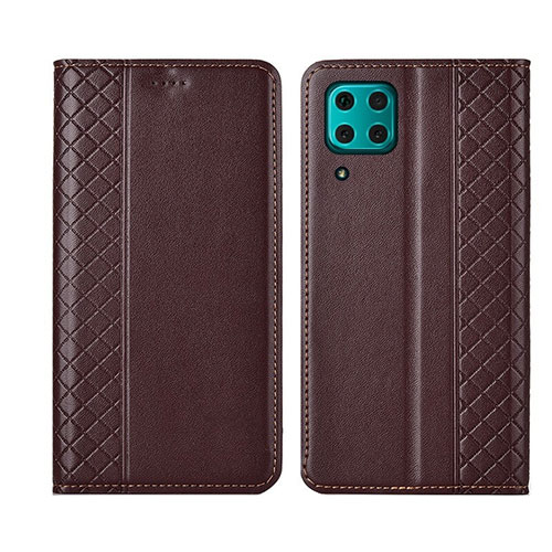 Leather Case Stands Flip Cover T06 Holder for Huawei Nova 7i Brown
