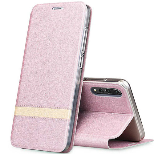 Leather Case Stands Flip Cover T06 Holder for Huawei P20 Pro Rose Gold