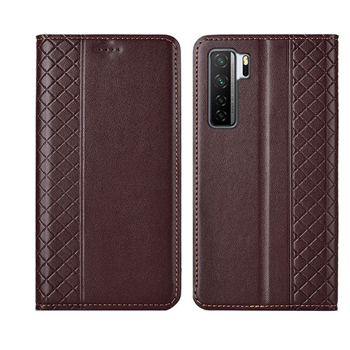 Leather Case Stands Flip Cover T06 Holder for Huawei P40 Lite 5G Brown