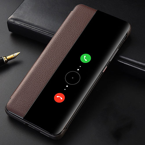 Leather Case Stands Flip Cover T06 Holder for Huawei P40 Pro Brown