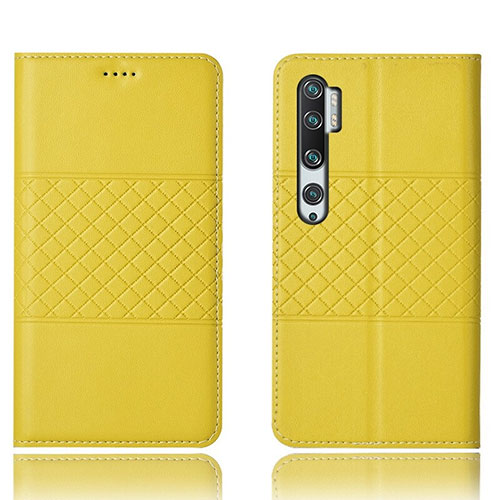 Leather Case Stands Flip Cover T06 Holder for Xiaomi Mi Note 10 Pro Yellow