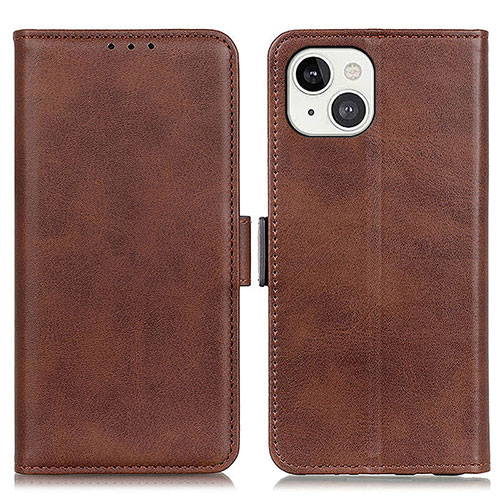Leather Case Stands Flip Cover T07 Holder for Apple iPhone 14 Plus Brown