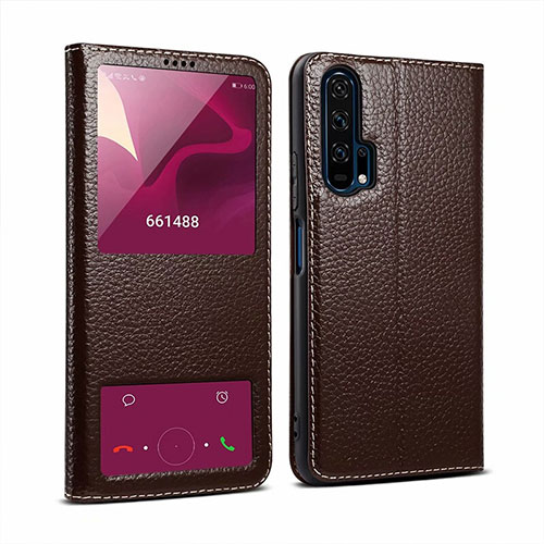 Leather Case Stands Flip Cover T07 Holder for Huawei Honor 20 Brown