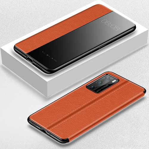 Leather Case Stands Flip Cover T07 Holder for Huawei P40 Orange