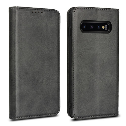 Leather Case Stands Flip Cover T07 Holder for Samsung Galaxy S10 Black