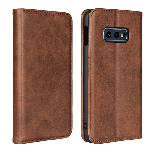 Leather Case Stands Flip Cover T07 Holder for Samsung Galaxy S10e Brown