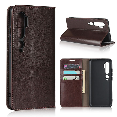 Leather Case Stands Flip Cover T07 Holder for Xiaomi Mi Note 10 Brown