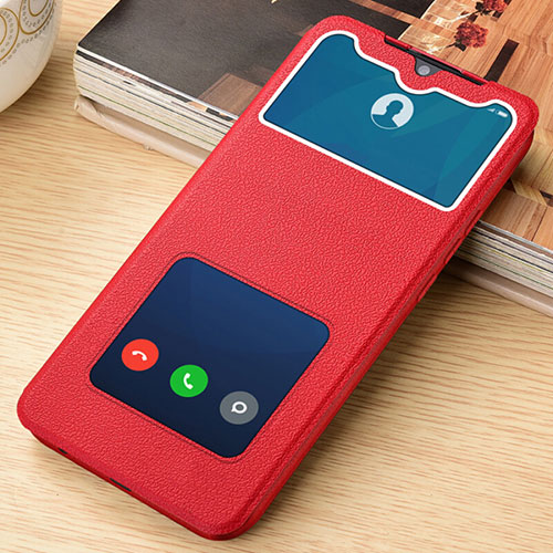 Leather Case Stands Flip Cover T07 Holder for Xiaomi Redmi Note 8 (2021) Red