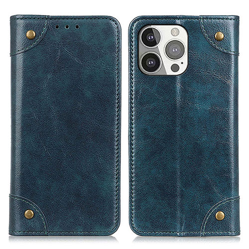 Leather Case Stands Flip Cover T08 Holder for Apple iPhone 14 Pro Max Blue