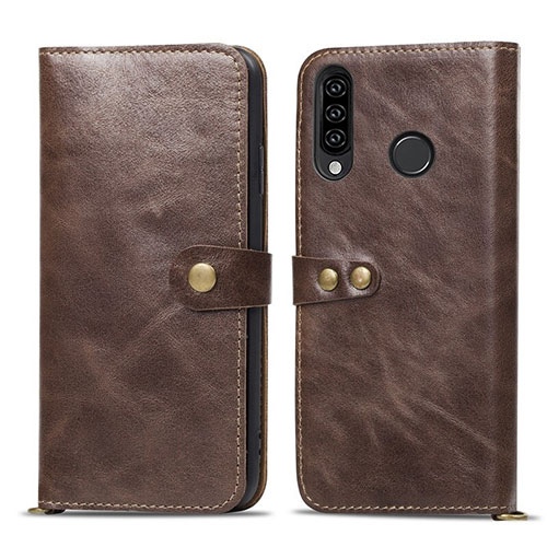 Leather Case Stands Flip Cover T08 Holder for Huawei Nova 4e Brown