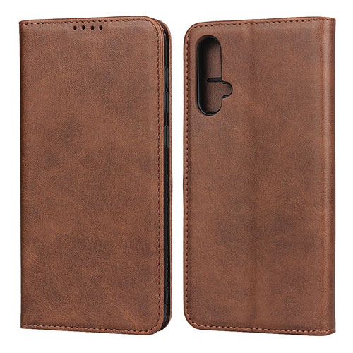 Leather Case Stands Flip Cover T08 Holder for Huawei Nova 5 Brown