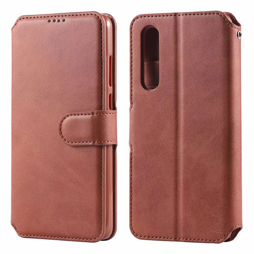 Leather Case Stands Flip Cover T08 Holder for Huawei P30 Brown