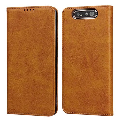 Leather Case Stands Flip Cover T08 Holder for Samsung Galaxy A90 4G Orange