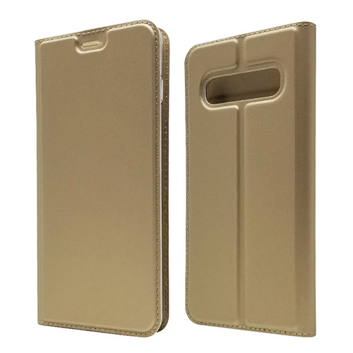 Leather Case Stands Flip Cover T08 Holder for Samsung Galaxy S10 5G Gold